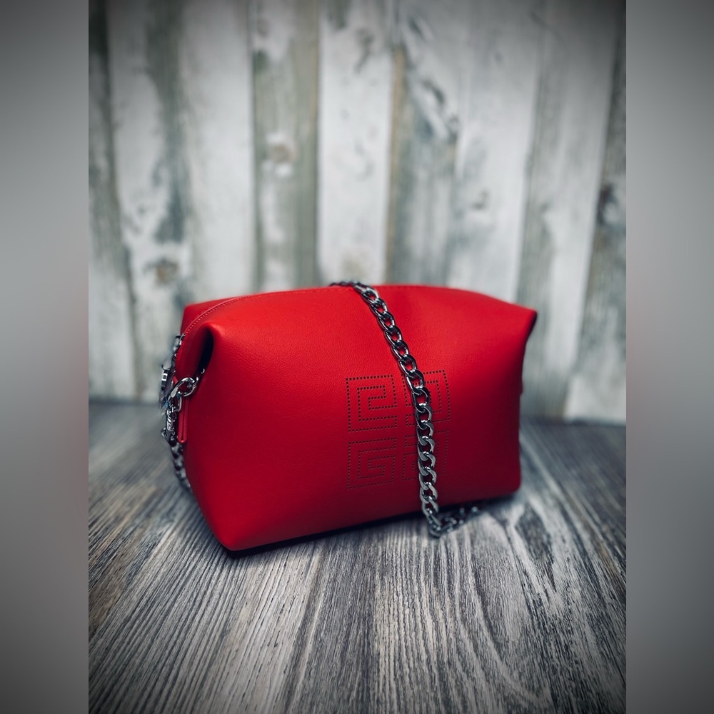 NEW Givenchy Parfums Perforated 4G Logo Red Pouch Travel Bag w/ Chain Strap